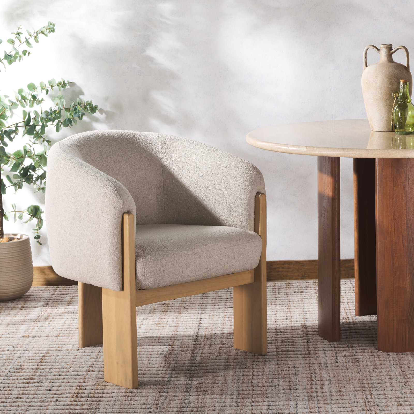 Eileen Boucle Tripod Dining Armchair, Tan