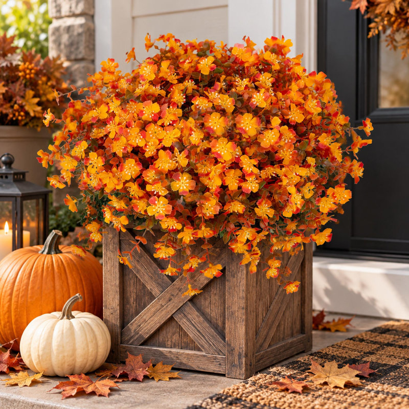 Lot de 12 chrysanthèmes artificiels d'automne pour la décoration de porche extérieur et de l'Action de grâce