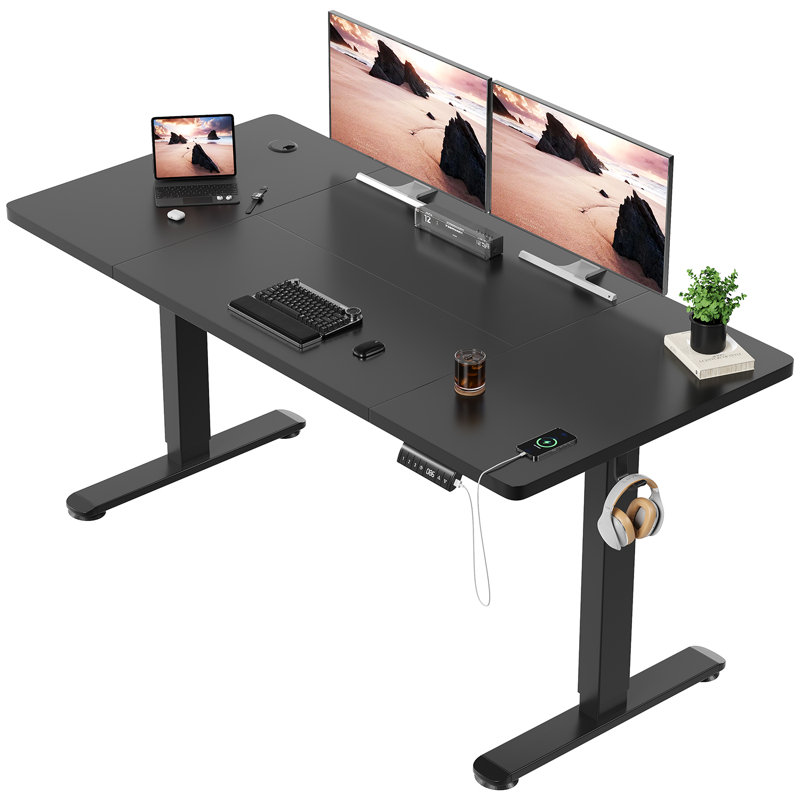 160CM x 80CM Electric Height Adjustable Standing Desk, Black, Black