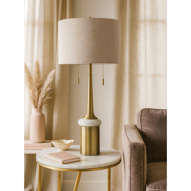 Lampe de table simple en acier Pullad - or Salvadore - abat-jour gris