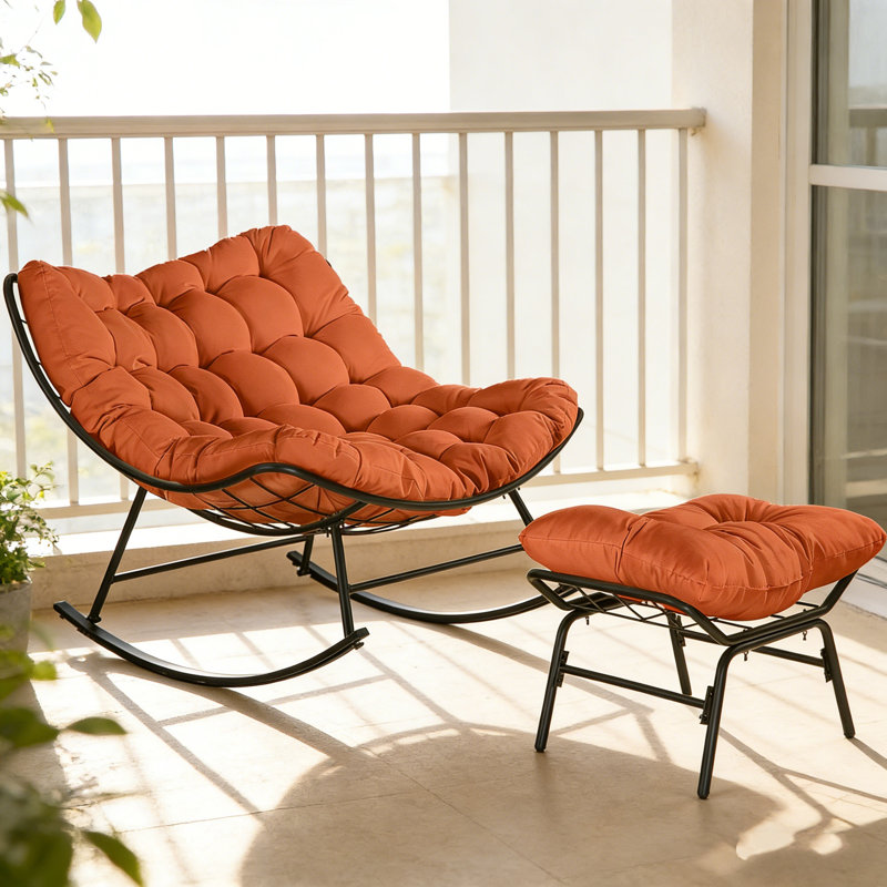 Chaise berçante avec coussins et repose-pieds Hadjer, Orange