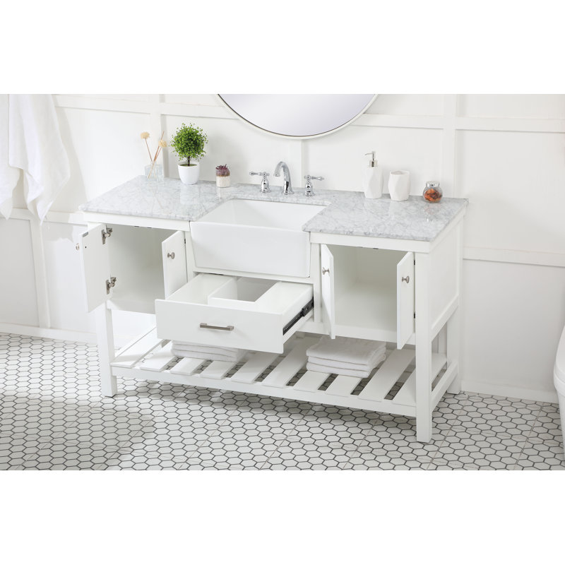 Pelaghia 60'' Single Bathroom Vanity with Marble Top, White
