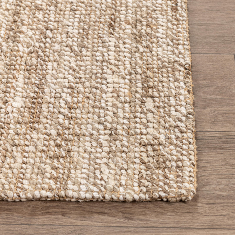 Mini Boucle Handwoven Jute Area Rug, Rectangle 5' x 8', Beige