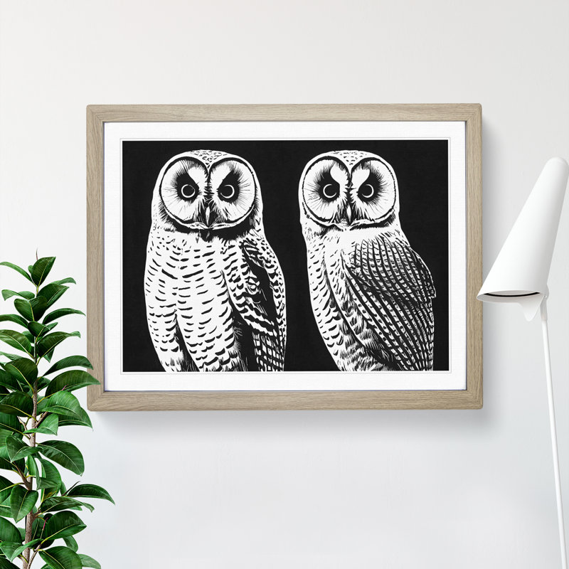 Owls - Framed Print, 25cm H x 34cm W, Oak Framed