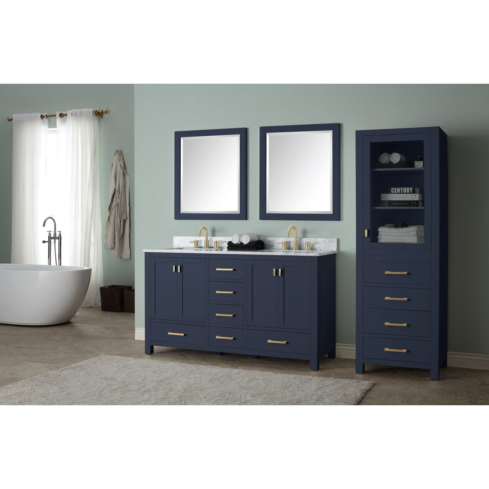 Souther Double Bathroom Vanity Base, Navy Blue