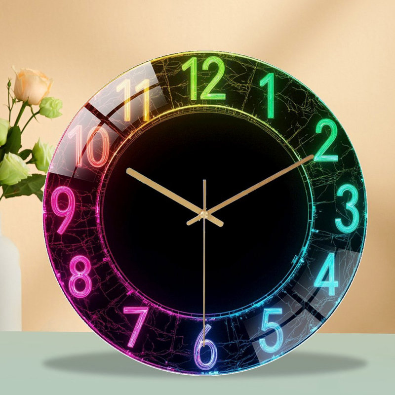 Stylish LED Neon Wall Clock for Home Decor And Office Art - 12'' Modern Glass Wall Clock