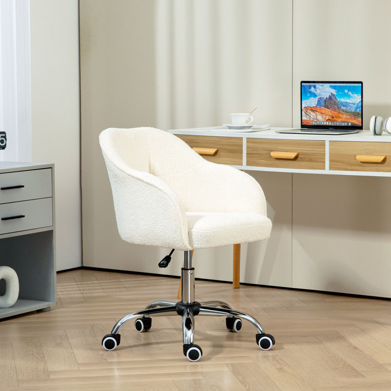 Daijha Swivel Desk Chair, Teddy Fleece, for Home Study Bedroom, Cream White, Cream White