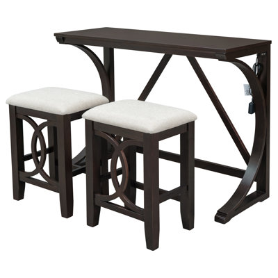 Ensemble de table de salle à manger 3 pièces à hauteur de comptoir avec port USB et tabourets rembourrés
