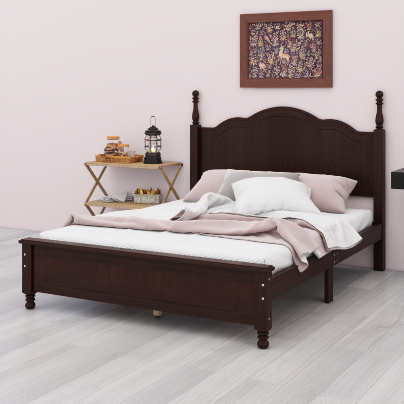Base de lit plateforme en bois, lit plateforme de style rétro avec support en lattes de bois,, Noyer