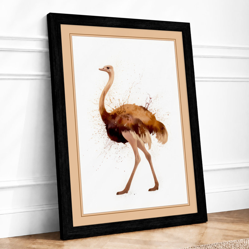 Ostrich in Profile Botanical - Framed Print, A4 - 29.7 x 21.0 cm, Black