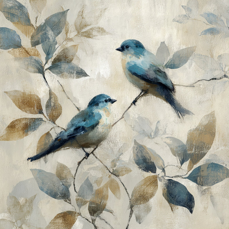 Harmonie en plumes bleues - art mural duo d'oiseaux tranquilles, H 20 po x l 20 po