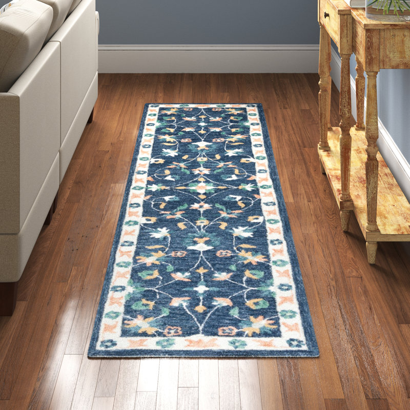 Rosalna Oriental Handmade Tufted Wool Blue/Ivory/Yellow Area Rug, Runner 2'3" x 9'