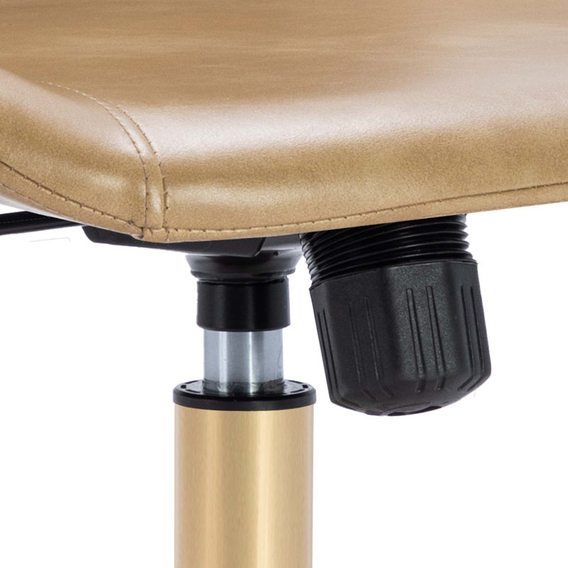 Keavey 23" Wide Leather Mid Back Mid-Century Modern Office Chair, Beige, Gold