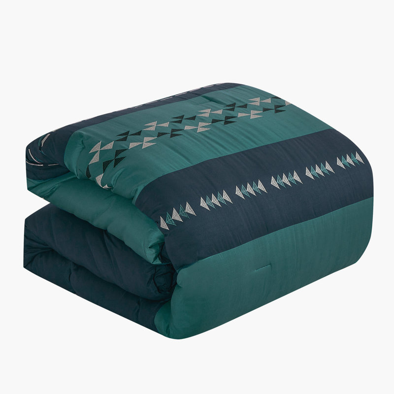 Ensemble d'édredon brodé 7 pièces bleu sarcelle et noir, literie en microfibre de polyester avec 1 édredon, 2 taies décoratives et 4 coussins décoratifs
