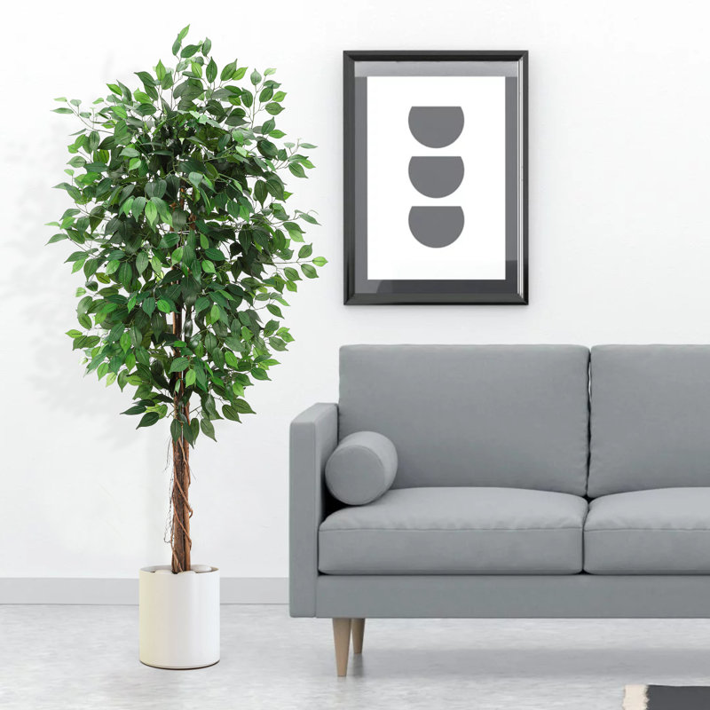 Ficus artificiel de 5 pi avec 2 troncs en bois naturel, arbre artificiel avec pot pour la décoration intérieure, plante artificielle nécessitant peu d'entretien pour le bureau personnel