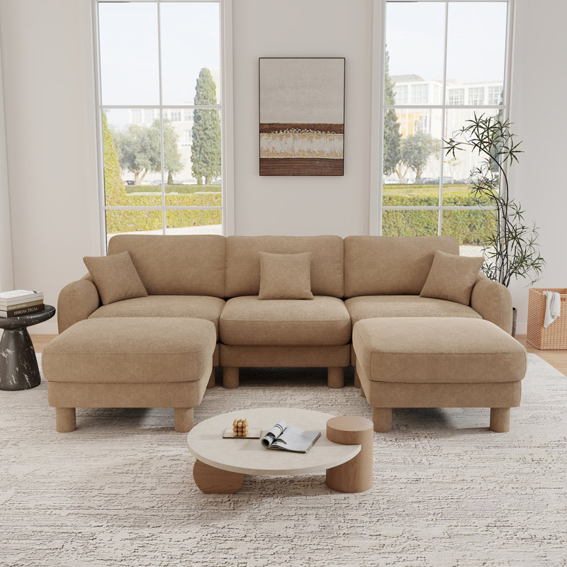 Canapé modulaire en U, canapé convertible 3 places avec 2 repose-pieds, Coffee Boucle