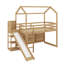 Twin Size Wood House Loft Bed With Slide, Storage Shelves And Light, Climbing Ramp-1446514092