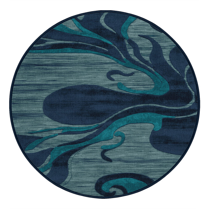 Tapis abstrait gris lavable à la machine, Rond 5 pi