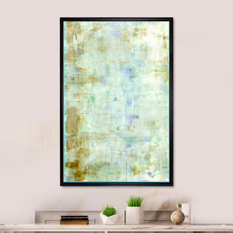 Art abstrait bleu et beige - Art moderne et contemporain sur toile, H 12 po x l 8 po x P 1 po, Cadre flottant noir
