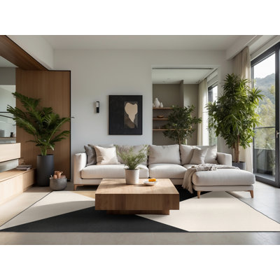 Tapis beige doux et moelleux à motif géométrique minimaliste Ealey