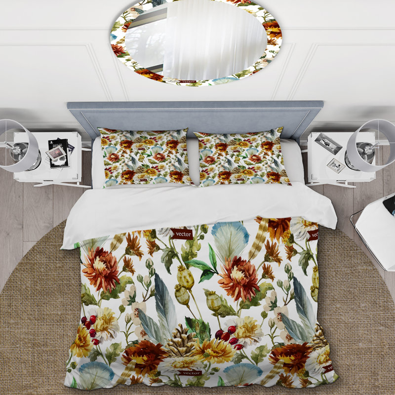 Fleurs de bohème multicolores - ensemble de housse de couette floral - microfibre de polyester