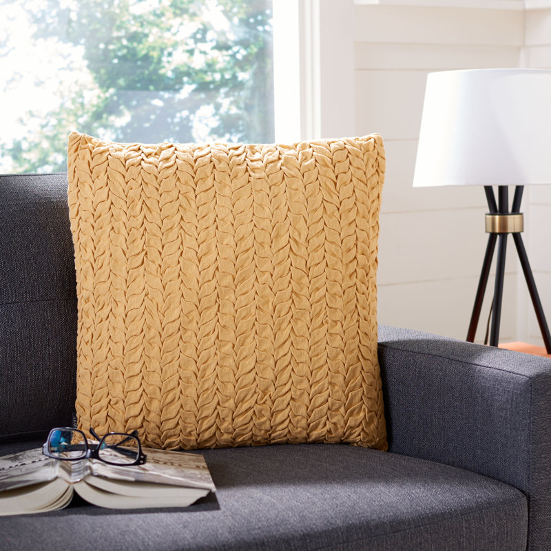 Mustard Yellow Cotton Textured Square Throw Pillow