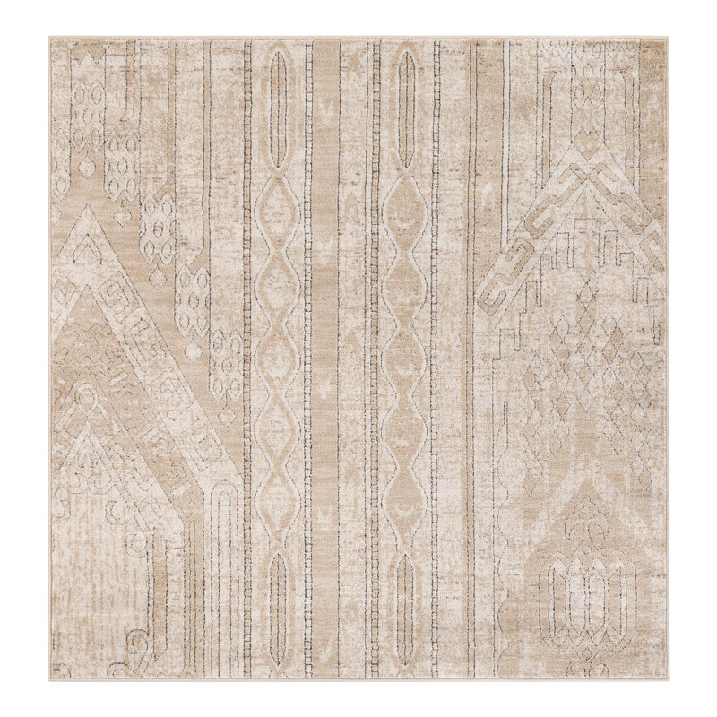 Jacklynn Geometric Tan Area Rug, Square 6'1"