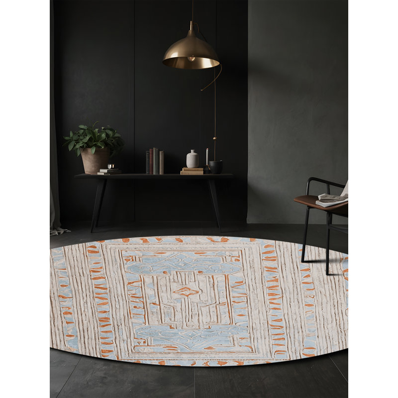 Machine Washable Gray Area Rug, Round 3'