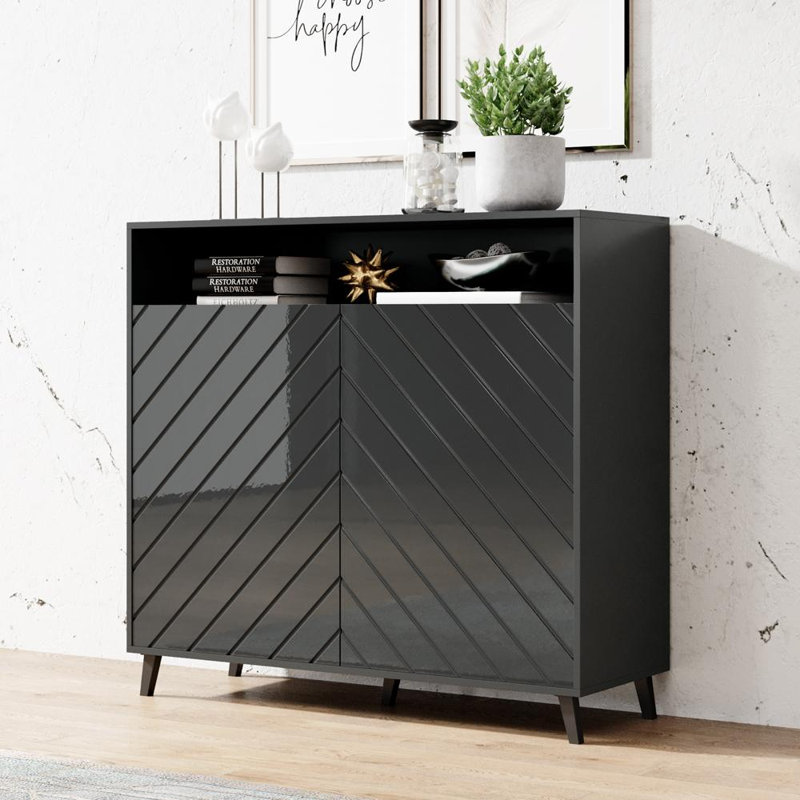Buffet Aiyaan avec finition ultrabrillante, Gris