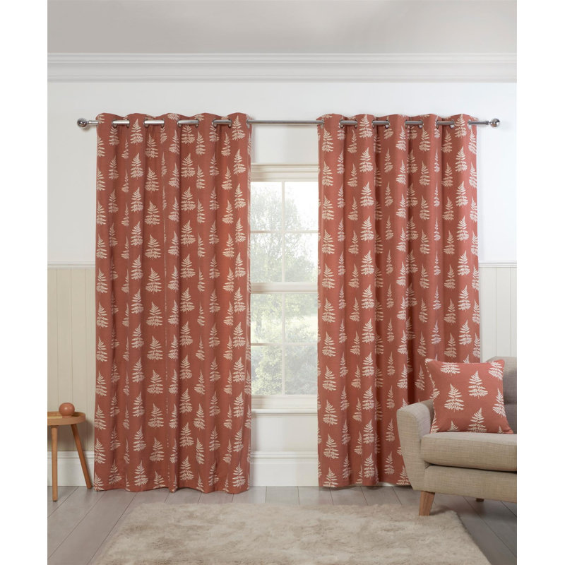Jevin Cotton Blend Room Darkening Curtain Pair, 90cm Width x 46cm Drop, Orange