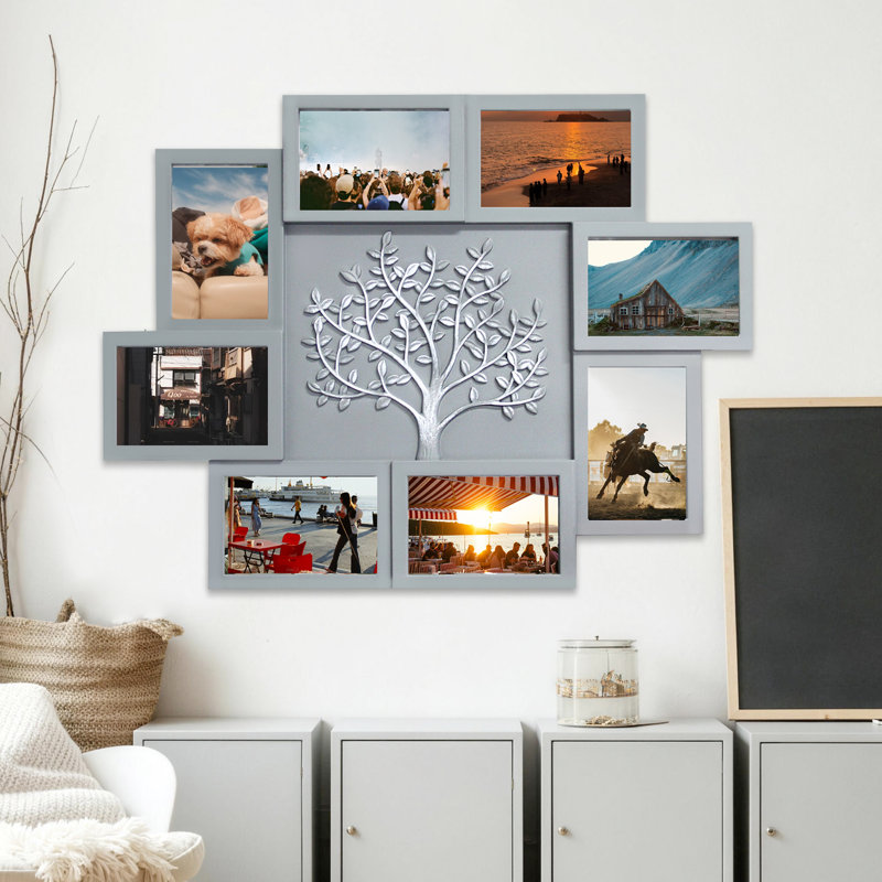 Family Tree Photo Frame Collage - 8 photos de galerie murale pour 4 x 6 photos - Cadre multi-photos moderne pour souvenirs de famille