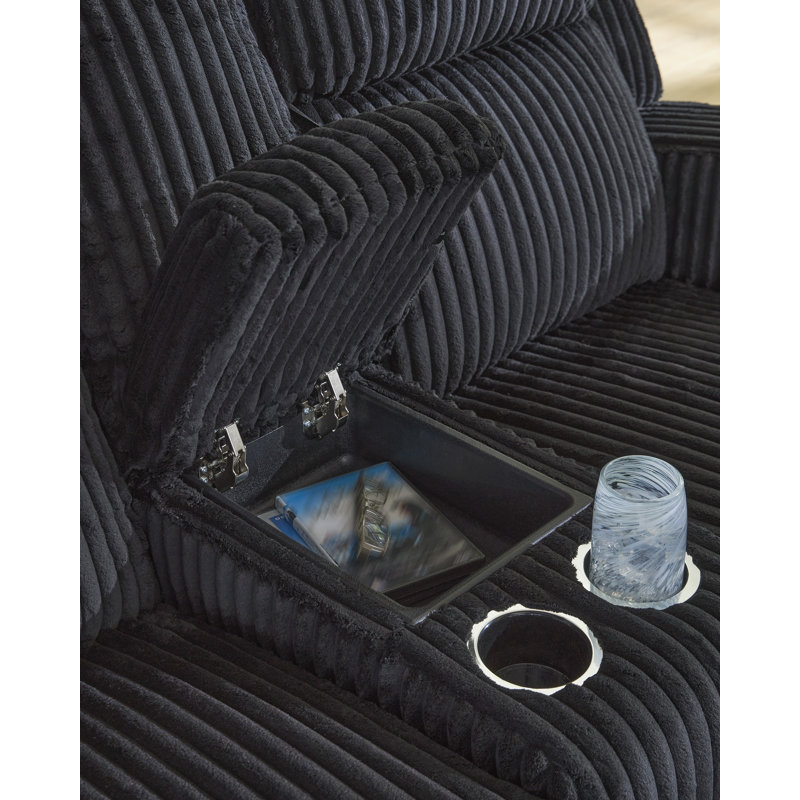 Odhren Power Reclining Loveseat With Console, Black