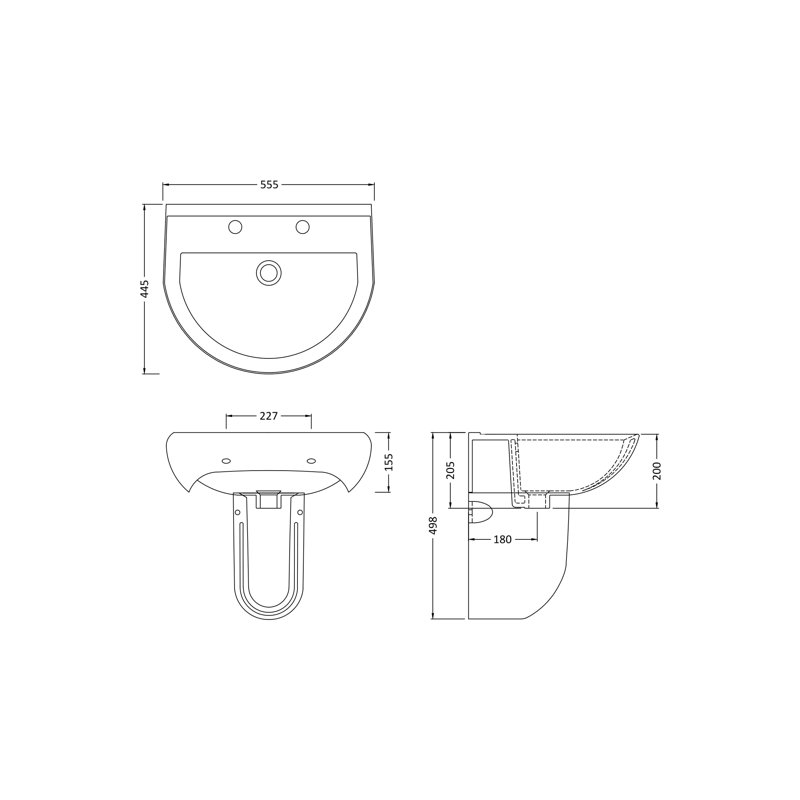 Nuie Ivo 550mm L x 445mm W White Vitreous China U-Shaped Sink with Overflow, 2