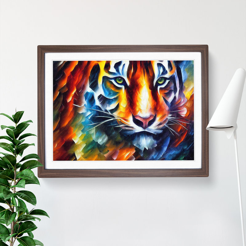Tiger Painting Vol.2 Abstract 1 Piece Single Picture Frame Wall Art, 34cm H x 46cm W x 2cm D, Walnut Framed
