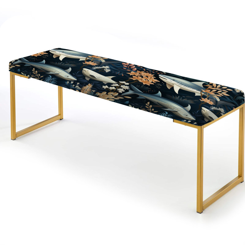 Blue And White Shark Shadows - Animal Print Upholstered Gold Bench