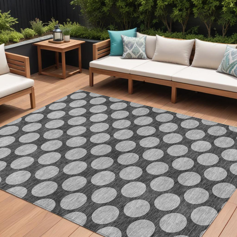 Tapis extérieur lavable à pois gris anthracite 9 pi x 12 pi