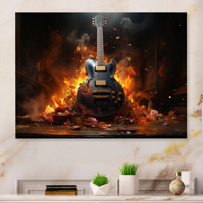 Orange Black Fire Guitar Tools Music  Music Print on Metal