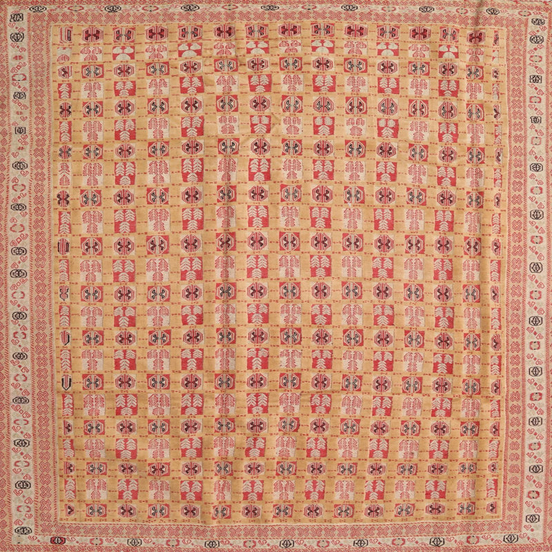 Tapis de zone jaune/rose contemporaine, Carré 8 pi
