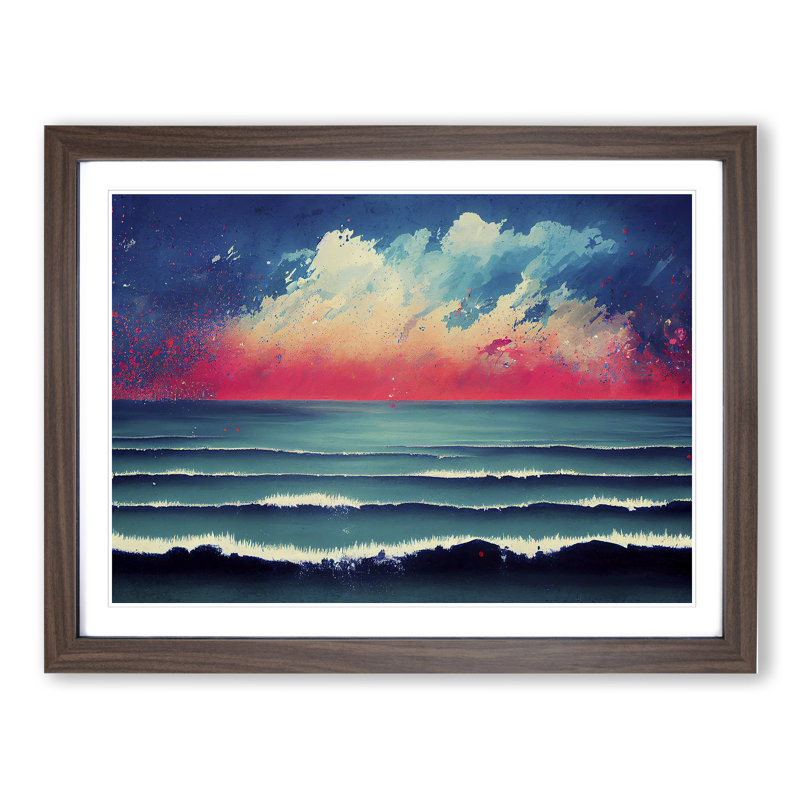 XH1022-6442X Ocean Splash 1 Piece Single Picture Frame Wall Art, 46cm H x 64cm W x 2cm D, Walnut