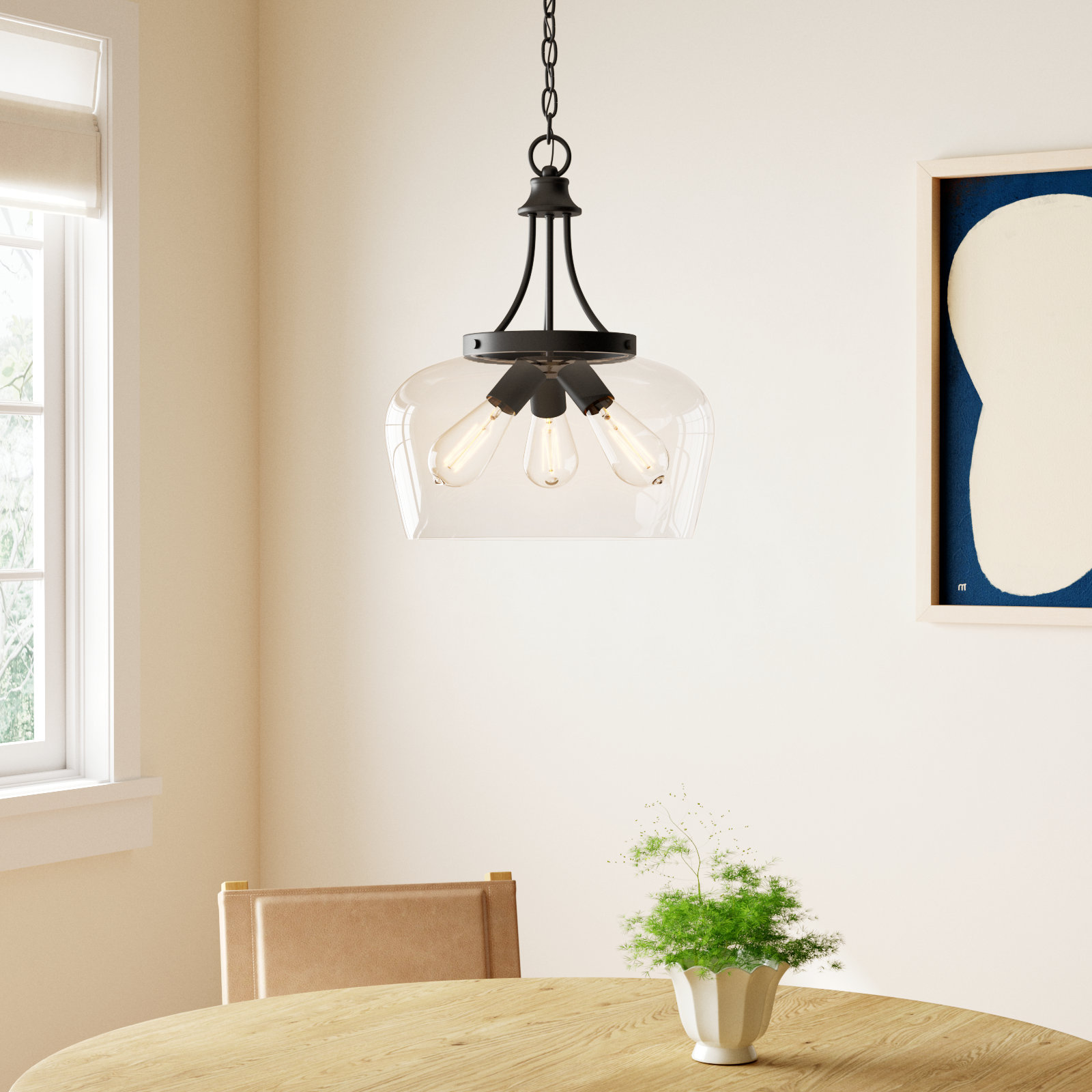 Breena Dimmable 3-Light Pendant, English Bronze, Clear