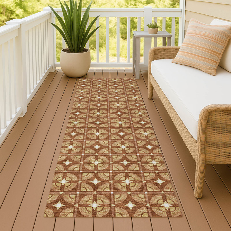Tapis géométrique intérieur / extérieur lavable à la machine Chantille ACN2552, Paprika, 2 pi 3 po x 7 pi 6 po