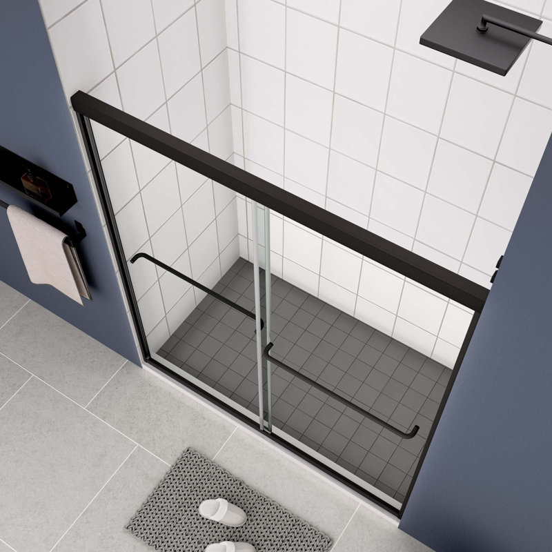 Porte de douche, porte coulissante, avec verre trempé de 1/4 po, Noir