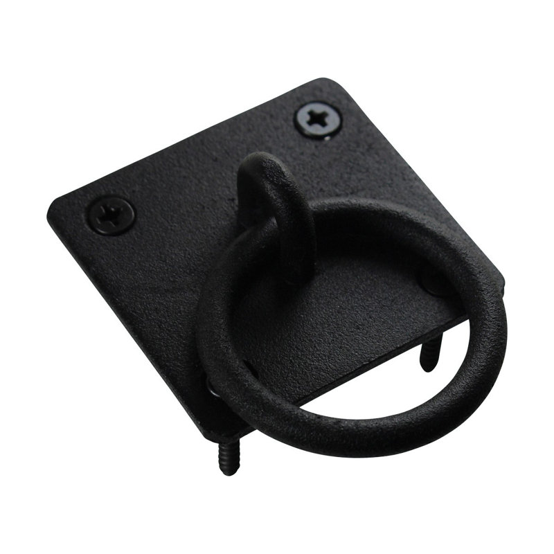 Black Cast Iron Ring Pull Cabinet Handle with Mounting Hardware