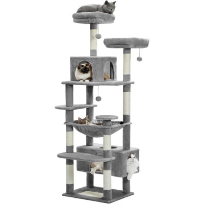 Grand arbre à chat Road, tour à chat de 72 pouces pour grands chats, maisonnette pour chat avec poteaux à griffer recouverts de sisal, 2 perchoirs rembourrés, double condo et panier pour chats d'intérieur