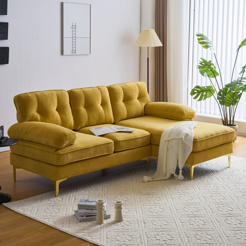 Meganmarie 83'' Velvet Sofa Chaise, Yellow Velvet