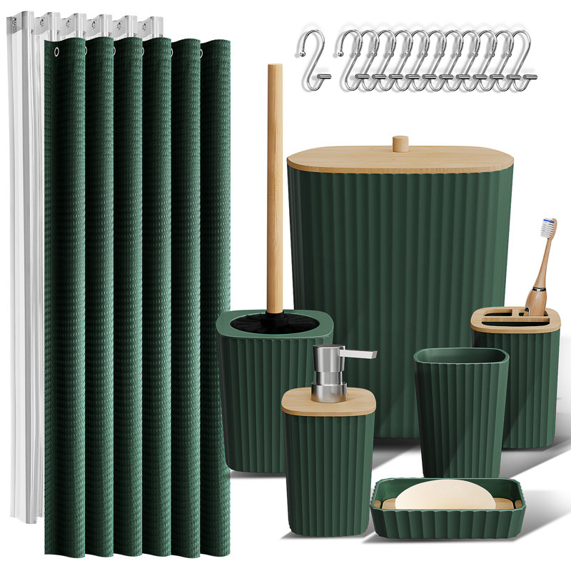 Clara Clark Complete 20 Piece Bathroom Accessory Set with Shower Curtain, Liner, and Hooks (Set of 20)