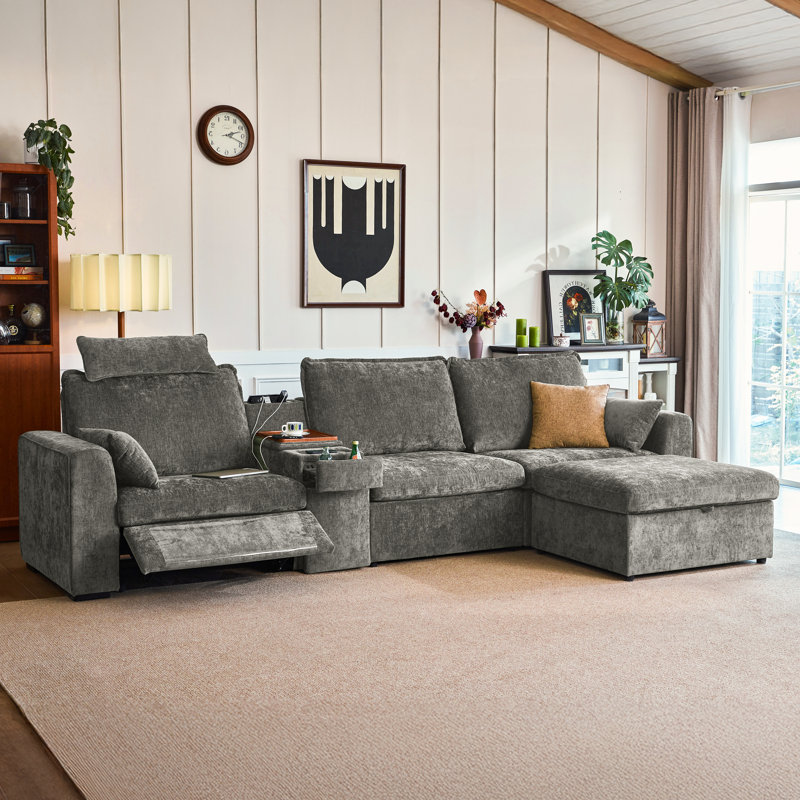 Canapé inclinable électrique surdimensionné en chenille 4 places avec appui-tête, canapé modulaire Cloud avec table convertible Olar