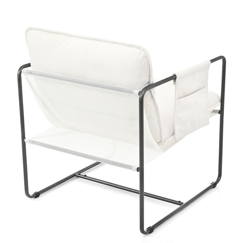 Fauteuil rembourré, de couleur blanche, coussins rembourrés de mousse, fond de support solide, pour le salon, la chambre à coucher, la structure en métal concassé pour le balcon, l'espace de bureau
