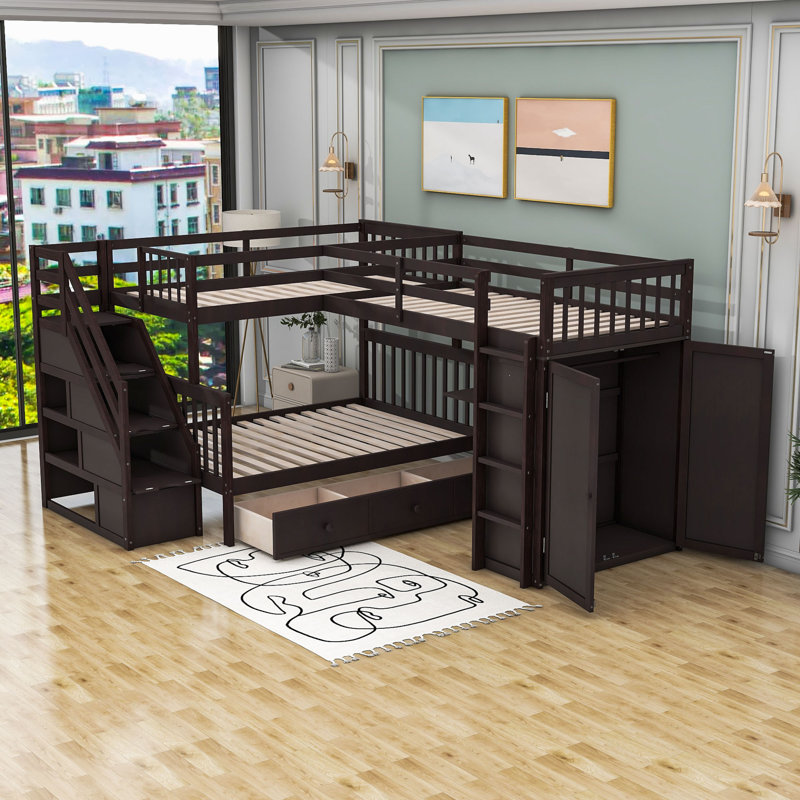 Jashya Kids Bunk Bed with Drawers, Espresso