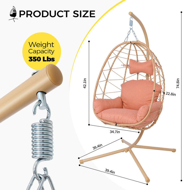 Fauteuil à œufs suspendu avec support, Red, Yellow
